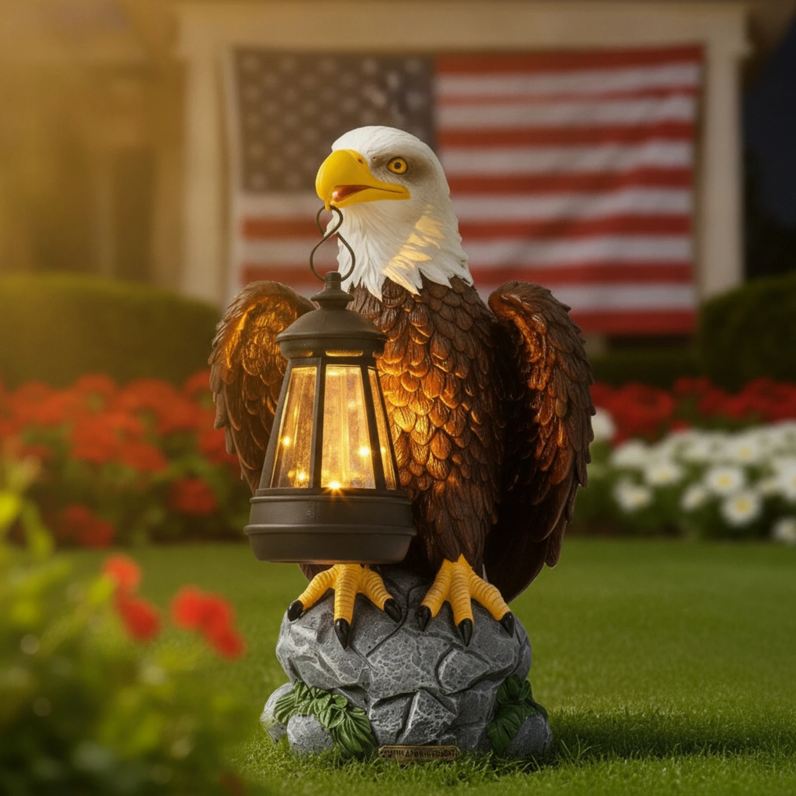Eagle Statue with Solar Lantern Outdoor Garden Statue Figurine with Solar Light Long-Lasting Decor Eco-Friendly for Bird Lovers
