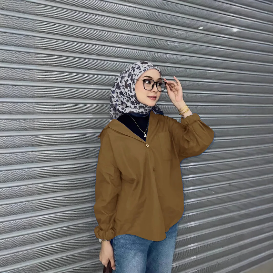 2025 New Muslim Women Long Sleeve Tops Buttons Shirt Solid Color Blouse Casual Turkey Kaftan Islam Clothing Arabic Dubai Shirts