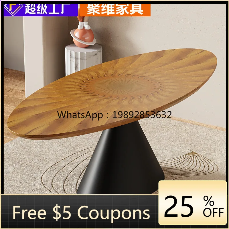 

LYY Vintage Style High-End Oval Dining Table Home Round Table Dining Oak Color Rounded