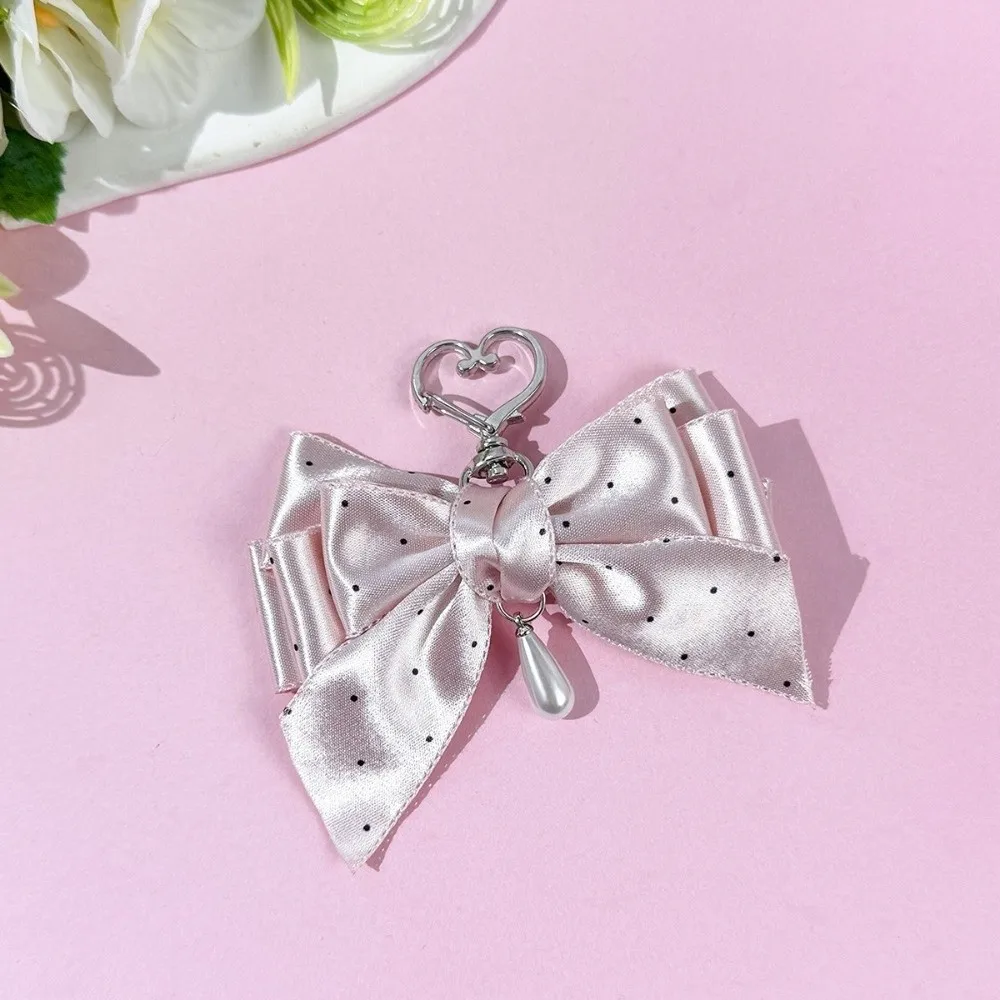 Polka Dot Pattern Polka Dot Bow Keychain Satin Finish Pearl-Style Charm Bow Bag Charm Sweet Lolita Style Pearl Charm Keychain