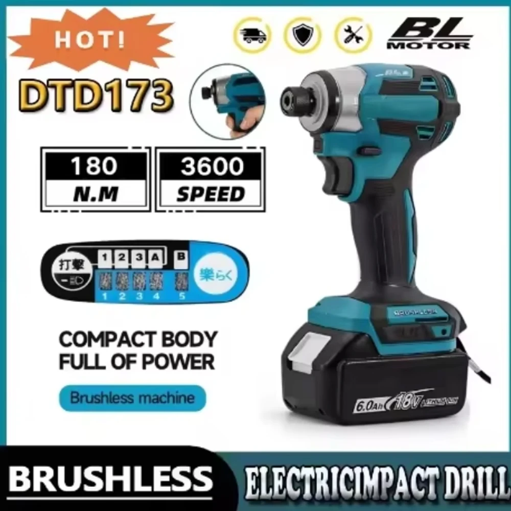

DTD173 Cordless Impact Driver 18V LXT BL Brushless Motor Electric Drill Wood/Bolt/T-Mode 180 N·M Rechargeable Power Tools
