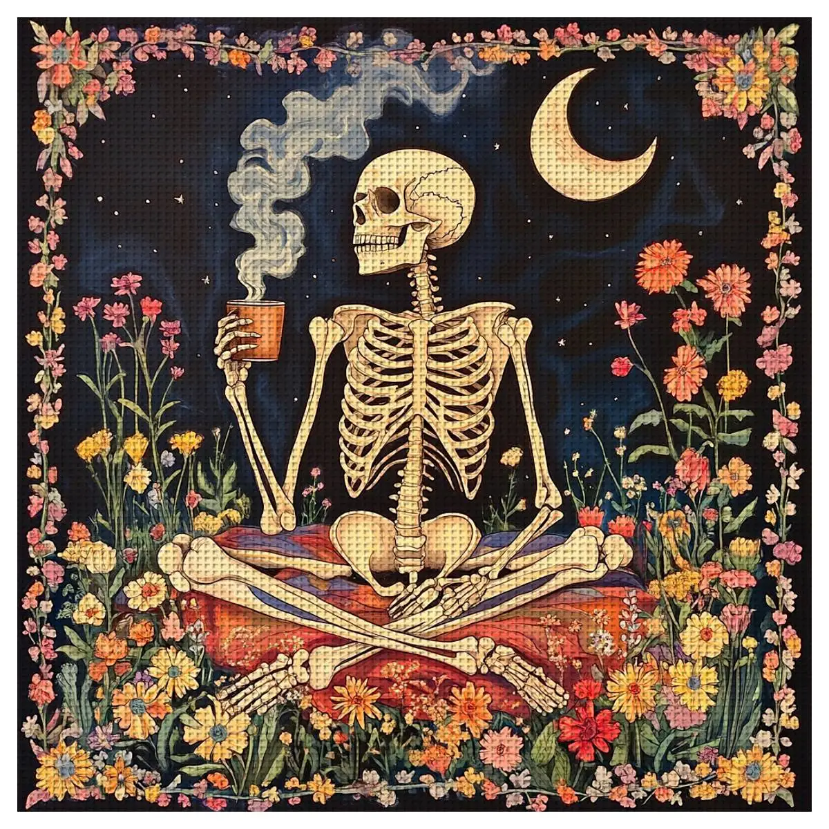 1pc 30X30CM/11.8inch Skull Stamped Cross Stitch Kit DIY Kit 11CT/14CT DIY Embroidered Set DIY Cross-Stitch Set Eco-Cotton Thread
