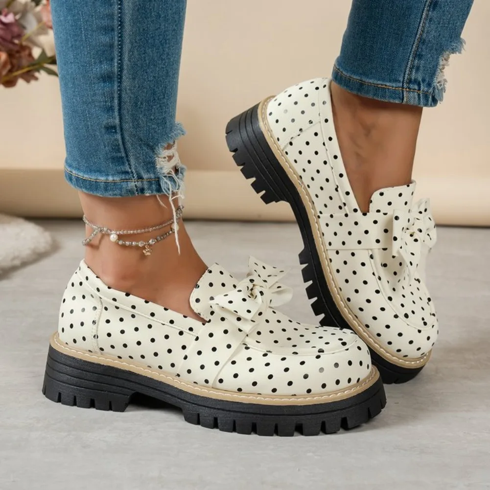 2026 New Retro Women Polka Dot Bow Knot Sneakers  Style Round Toe Fashion Casual Sneakers Women Shoes for Women Zapatos De Mujer view 2