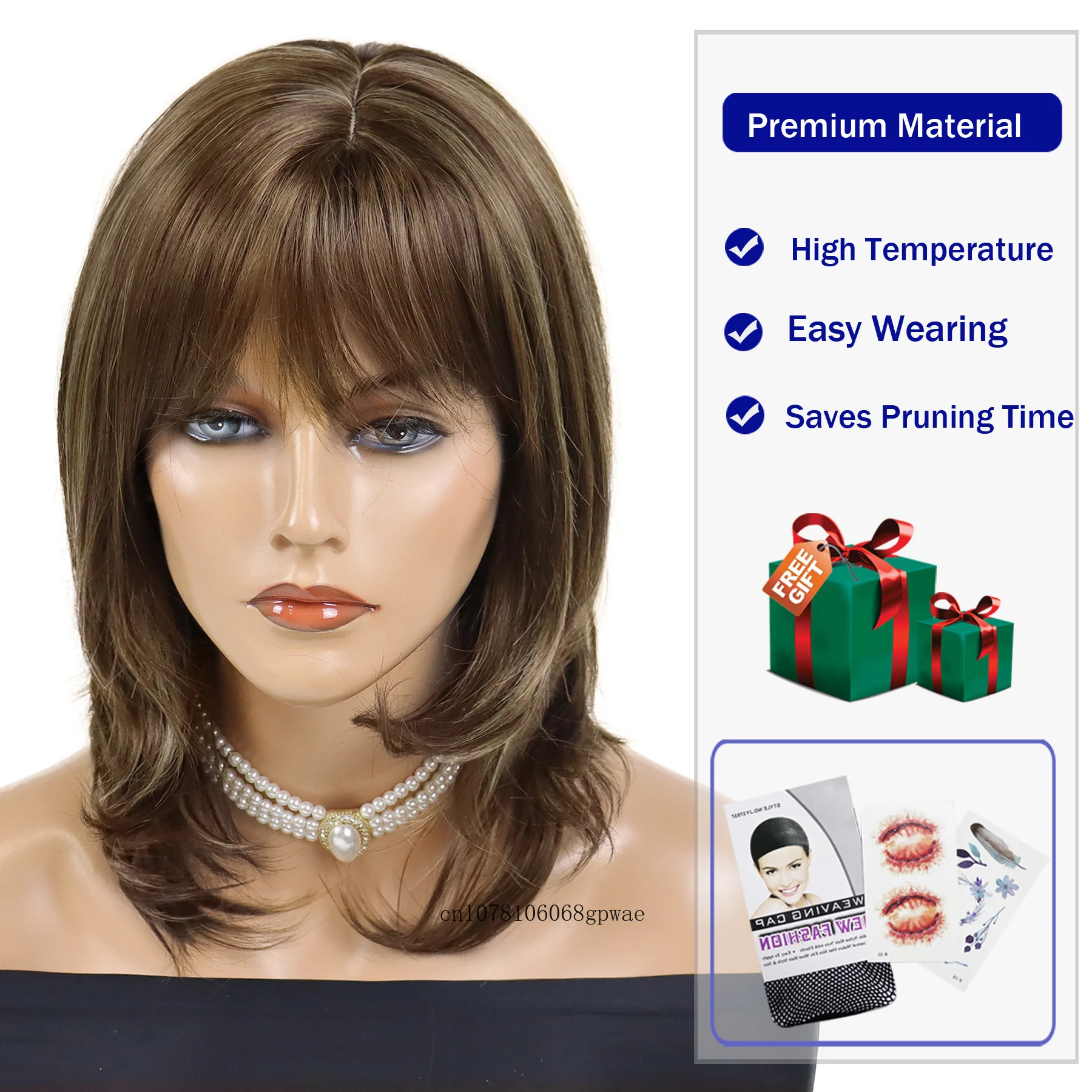 Synthetic Hair Brown Bob Cute Wigs for Women Girls Shoulder Length Wig with Fringe Bangs Heat Resistant Wig Daily Costume Party