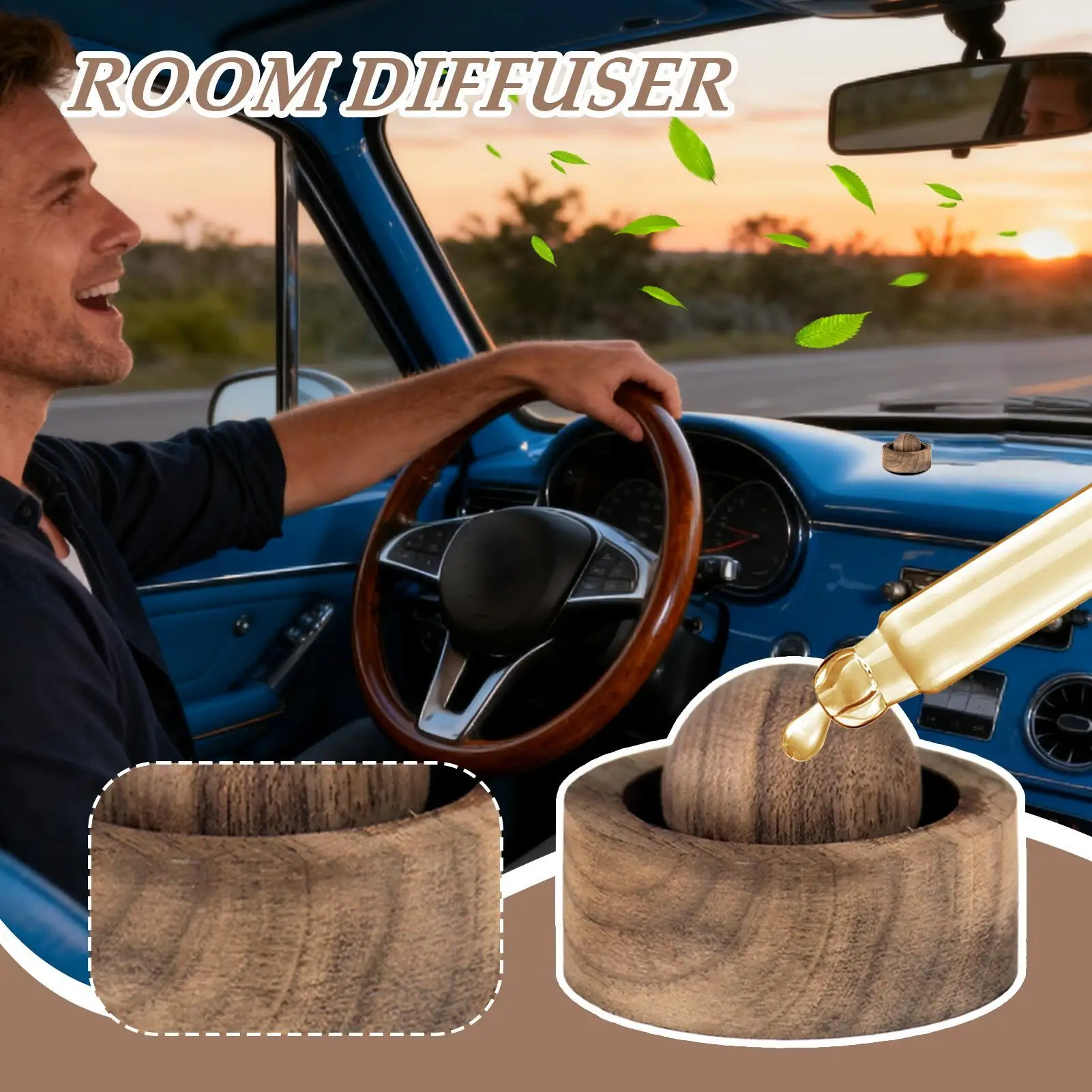 

Wood Car Essential Oil Diffuser Wooden Aromatherapy Round Essential Oils Diffuser Set for Home Office Bedroom Car