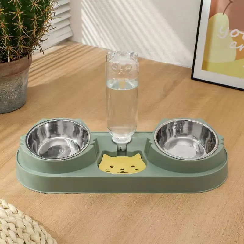 New Pet Food Utensils Cute Cat Dogd Feeding Hit Color Belt Drinking Bottle Three-in-one Bowl Feeding and Water Cat Bowl for Cat