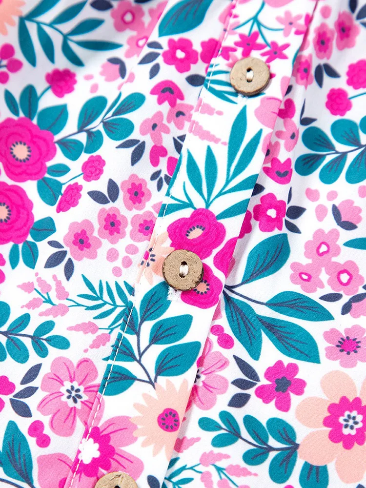 GIBSIE 플러스 사이즈 패션 레트로 퍼프 소매 셔츠 드레스 여성 2025 여름 플로럴 프린트 하이 웨이스트 휴가 루즈핏 미디 드레스