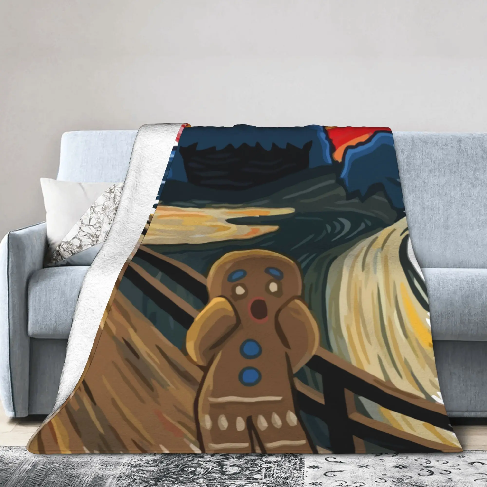 Shouting Screaming Gingerbread Man Sesames Streets Spoof Velvet Throw Blankets Blanket for Bed Car Super Warm Bedding Throws,