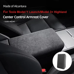 For Tesla Model Y Launch/Model 3+ Highland 2025 Center Control Armrest Cover Alcantara Suede Armrest Panel Shell Car Decoration