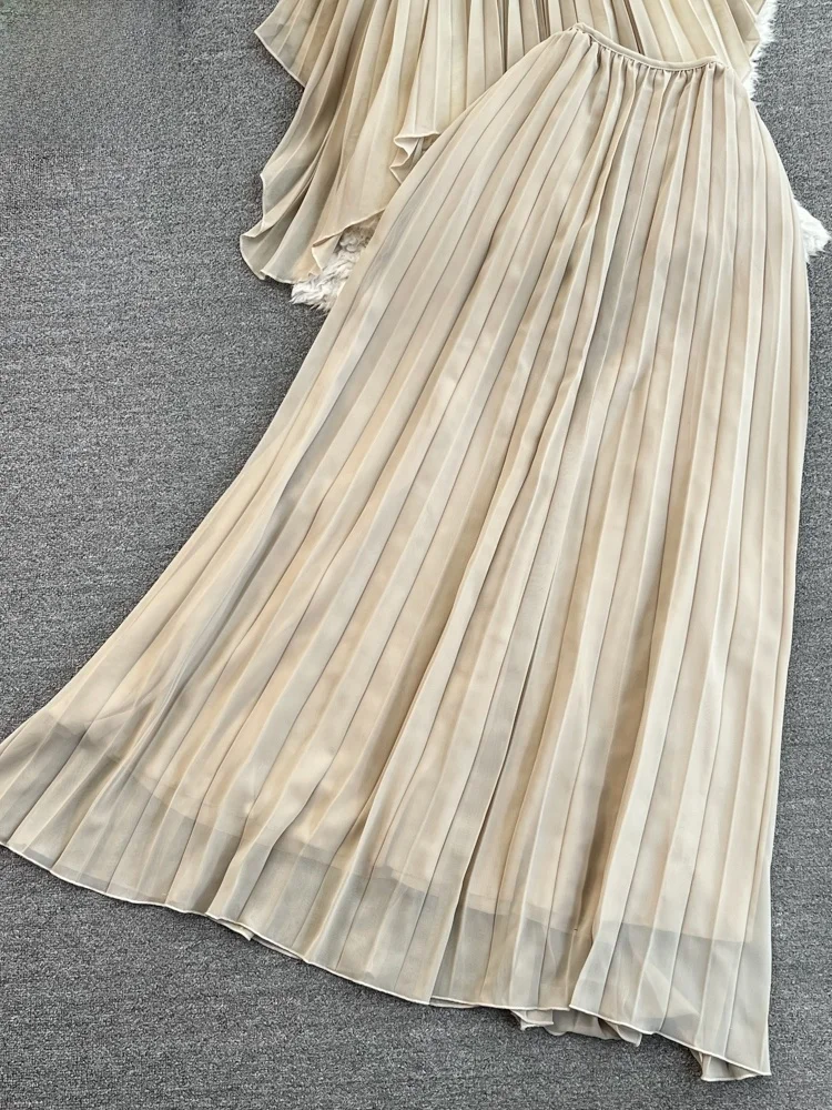 Faionable Bal A-Line مطوي Dr Set المرأة معلقة Ne فضفاضة تناسب عالية الخصر التخسيس f تنورة قطعتين البدلة