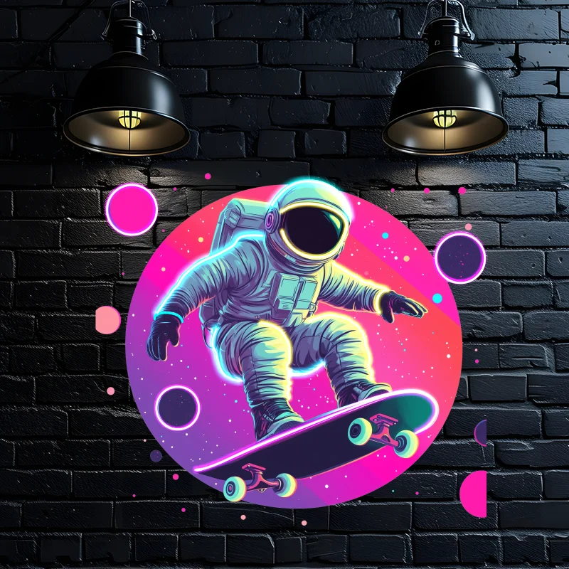 Spaceman Skateboard Jumping LED Neon signs Light - Round Space Background Decoration Light, Creative Home, Party, Gifts