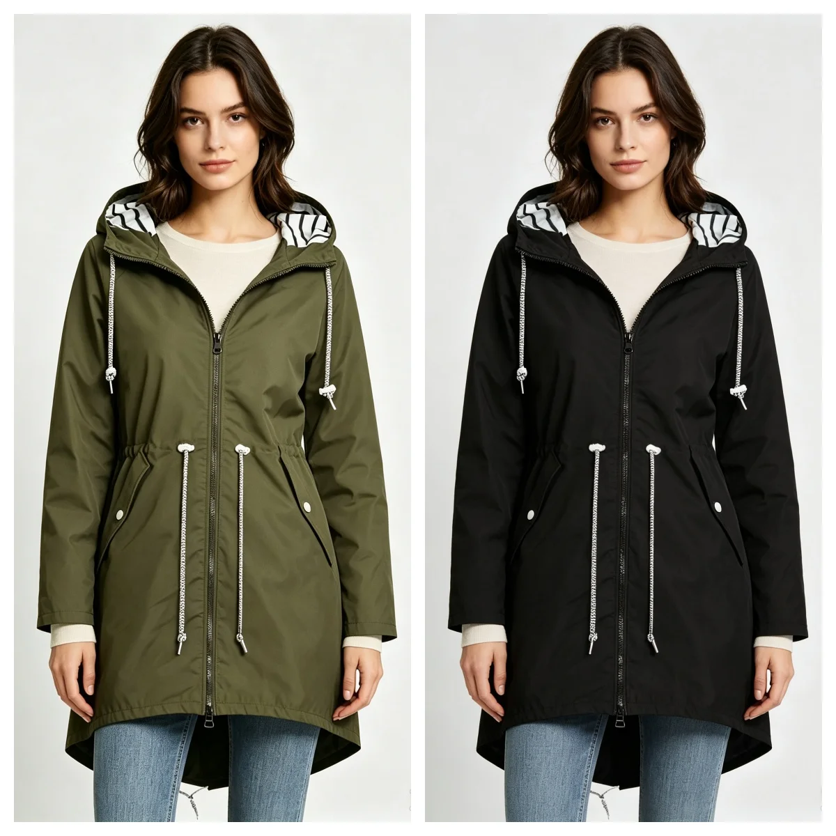 Womens Waterproof Raincoat Casual Basic Outdoors Trench Lightweight Drawstring Jackets Hiking Clothes for Women fall winter
