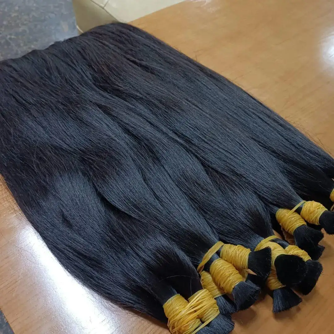 Rambut manusia jumlah besar lurus untuk kepangan Brasil 50g Per Pak ekstensi tanpa kain 100% rambut manusia mentah rambut jumlah besar Remy