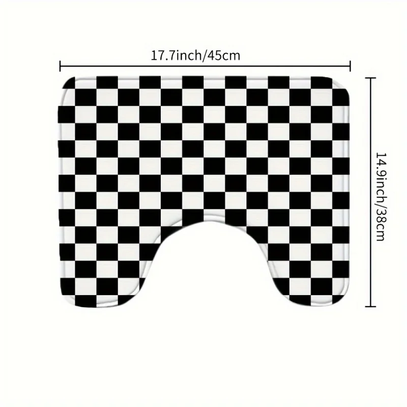 1pc, Black And White Gingham Non-slip Mat Toilet Cover Toilet Rug Floor Mat Set Toilet Absorbent Door Mat