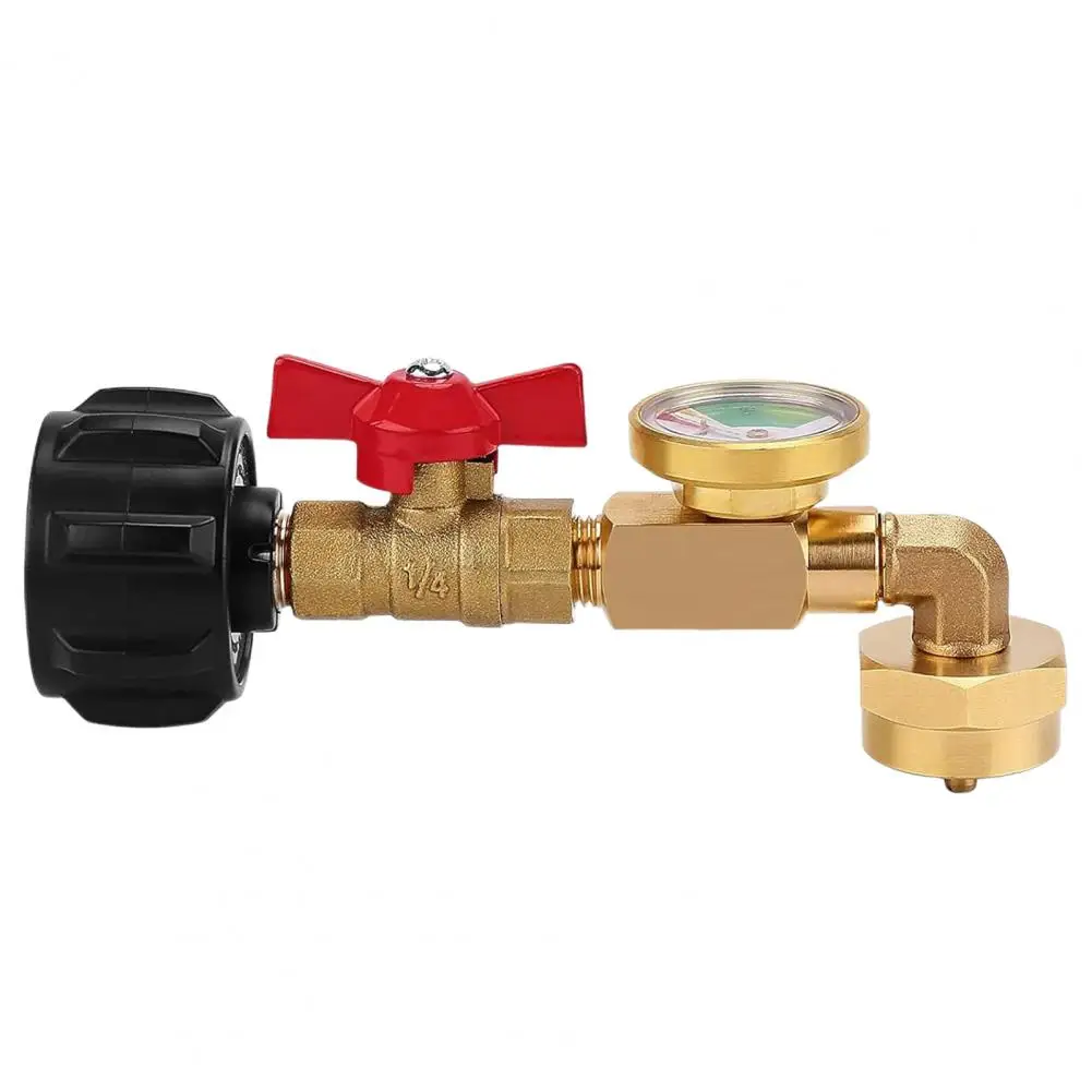 Gas Tank Connector Propane Tank Filling Accessory Explosion-proof Brass Gas Tank Refill Adapter with Valve Gauge for Outdoor