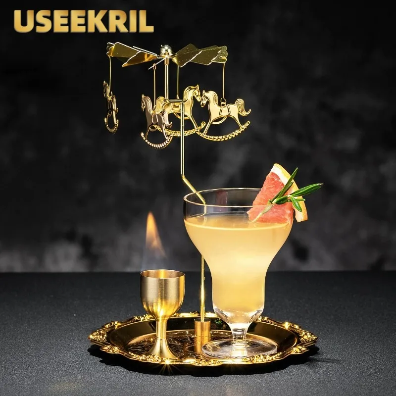Creative Carousel Spinning Cocktail Set for Bar, Mixology Molecular Drink Cup, Martini Goblet ,Decorative Cocktail Glass Kit