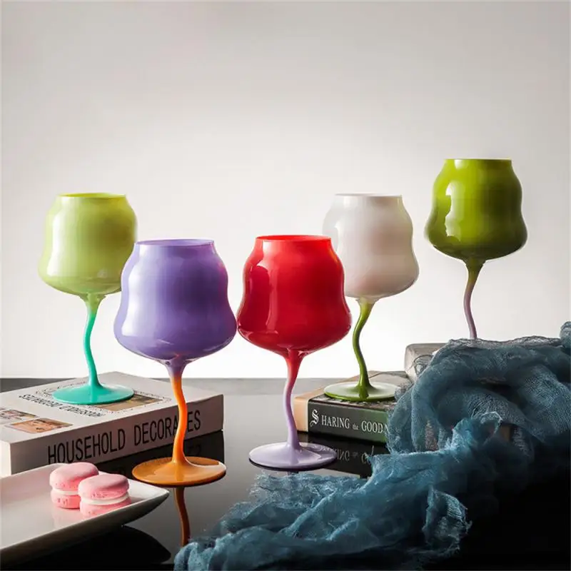 Cream Goblet Medieval Retro Crystal Glass Cup Candy Color Sparkling Wine Juice Cup For Cold Drink Home Decorative Creative Cup