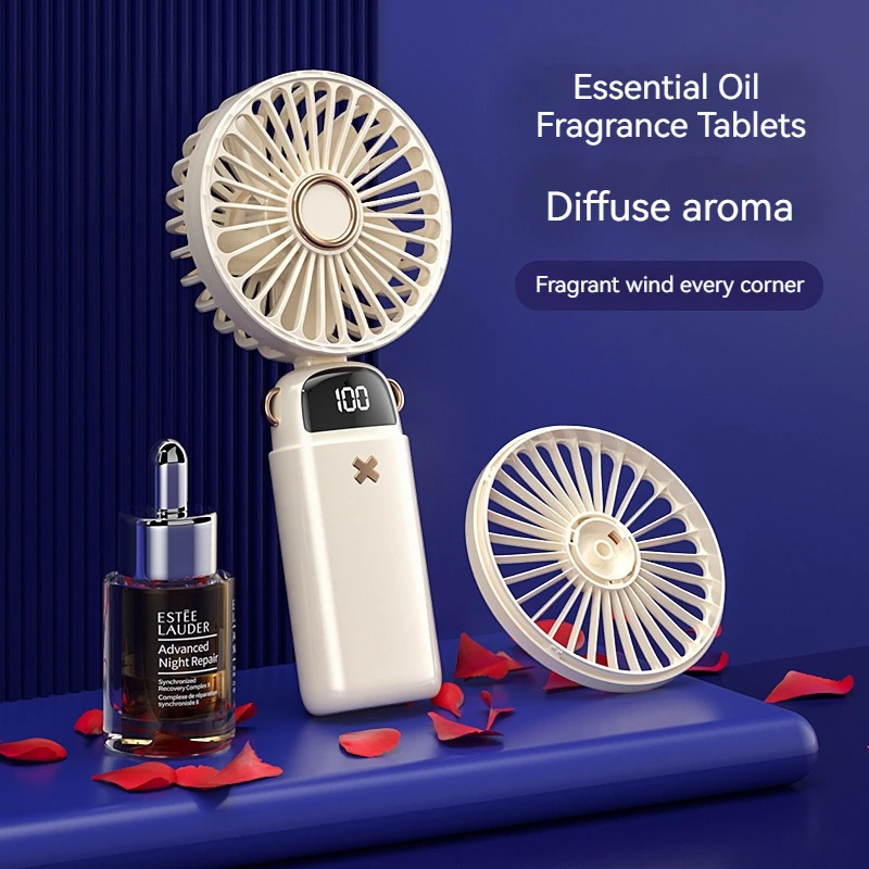 مروحة صغيرة محمولة باليد مع شاشة ليد رقمية ، شحن يو إس بي ، مروحة تعليق الرقبة ، رياضة خارجية ، طالب ، مكتب ، 5 سرعات ، أمبير/ساعة