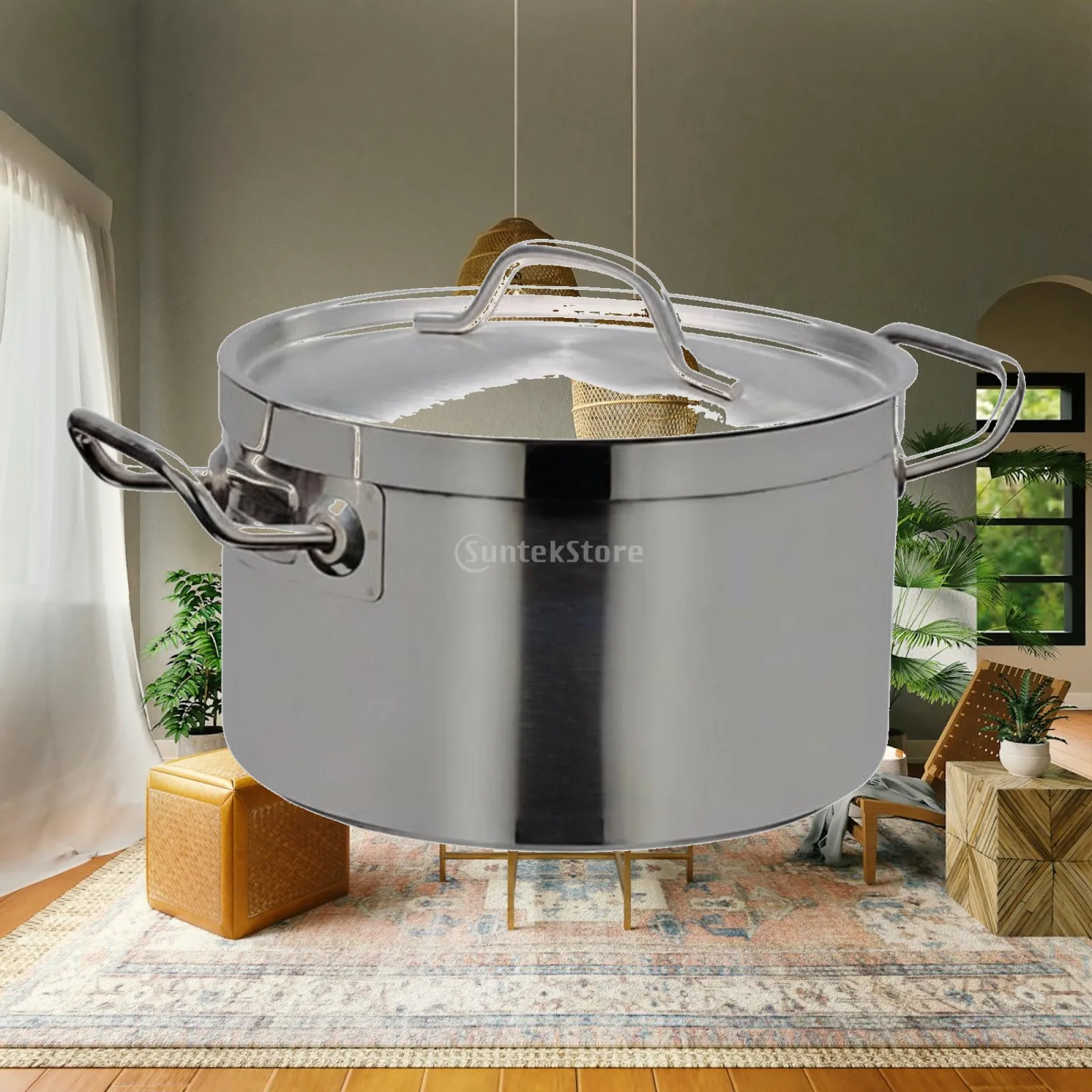 Durable Stainless Steel Food Pot with Aluminum Core Bottom for Even Heating and Daily Use