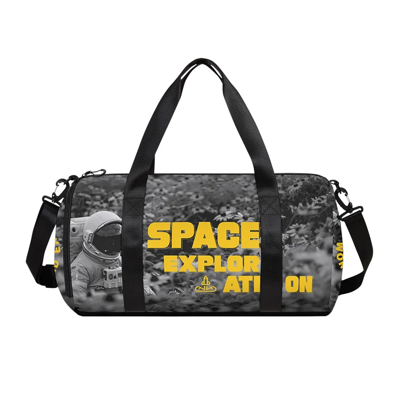 Cubo de zapatos independiente con separación seca y húmeda, bolsa de gimnasio para ejercicio, astronauta nacional de viento de marea en blanco y negro, entrenamiento de viaje, natación