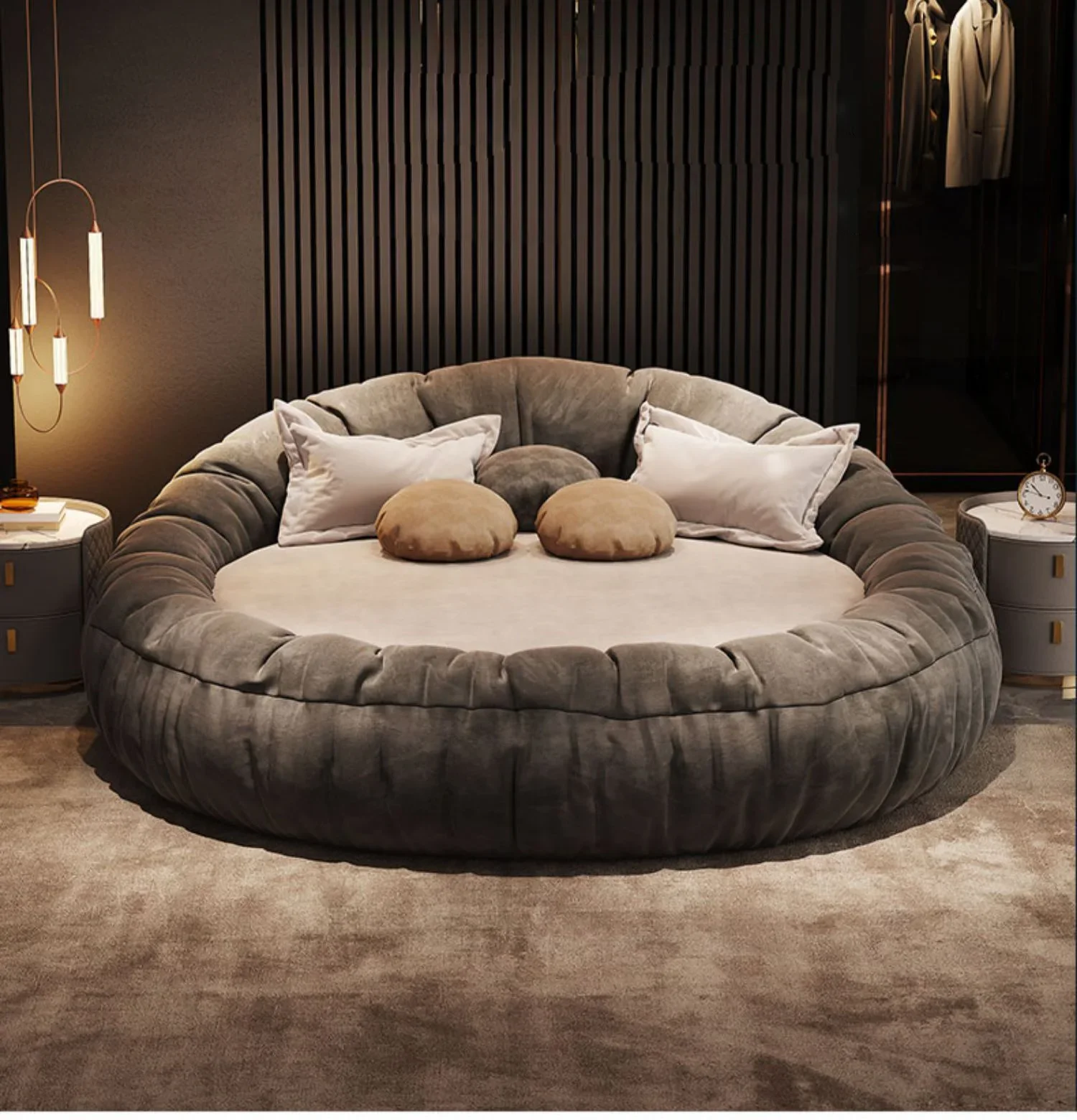 

Light Luxury Round Fabric Bed Lovers Bed Modern Minimalist Master Bedroom Double Light Luxury Bed