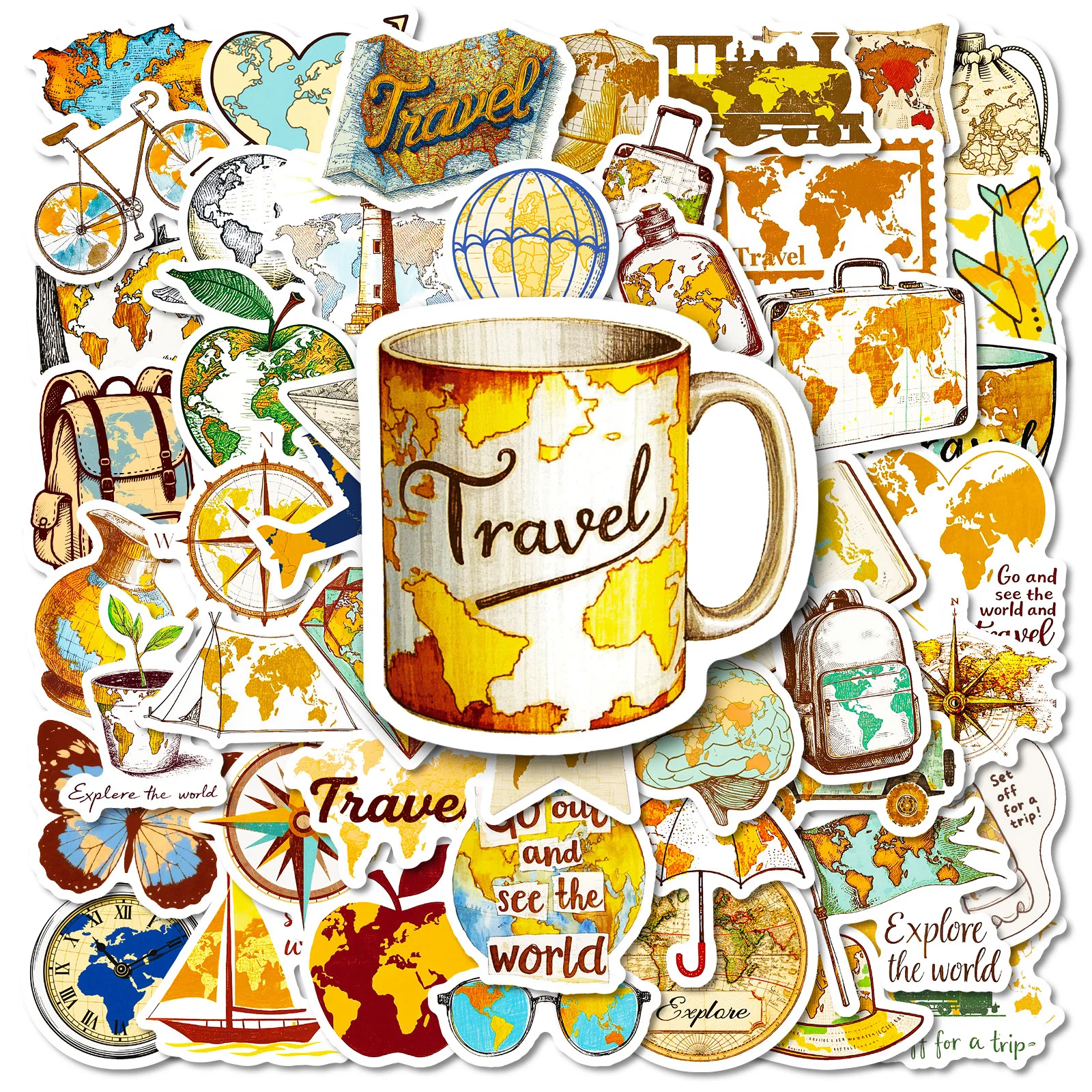 50PCS Outdoor Travel in Europe and America Graffiti Stickers Scenic Spot Check-in Cartoon Decal Notebook Phone Helmet Kid Toys