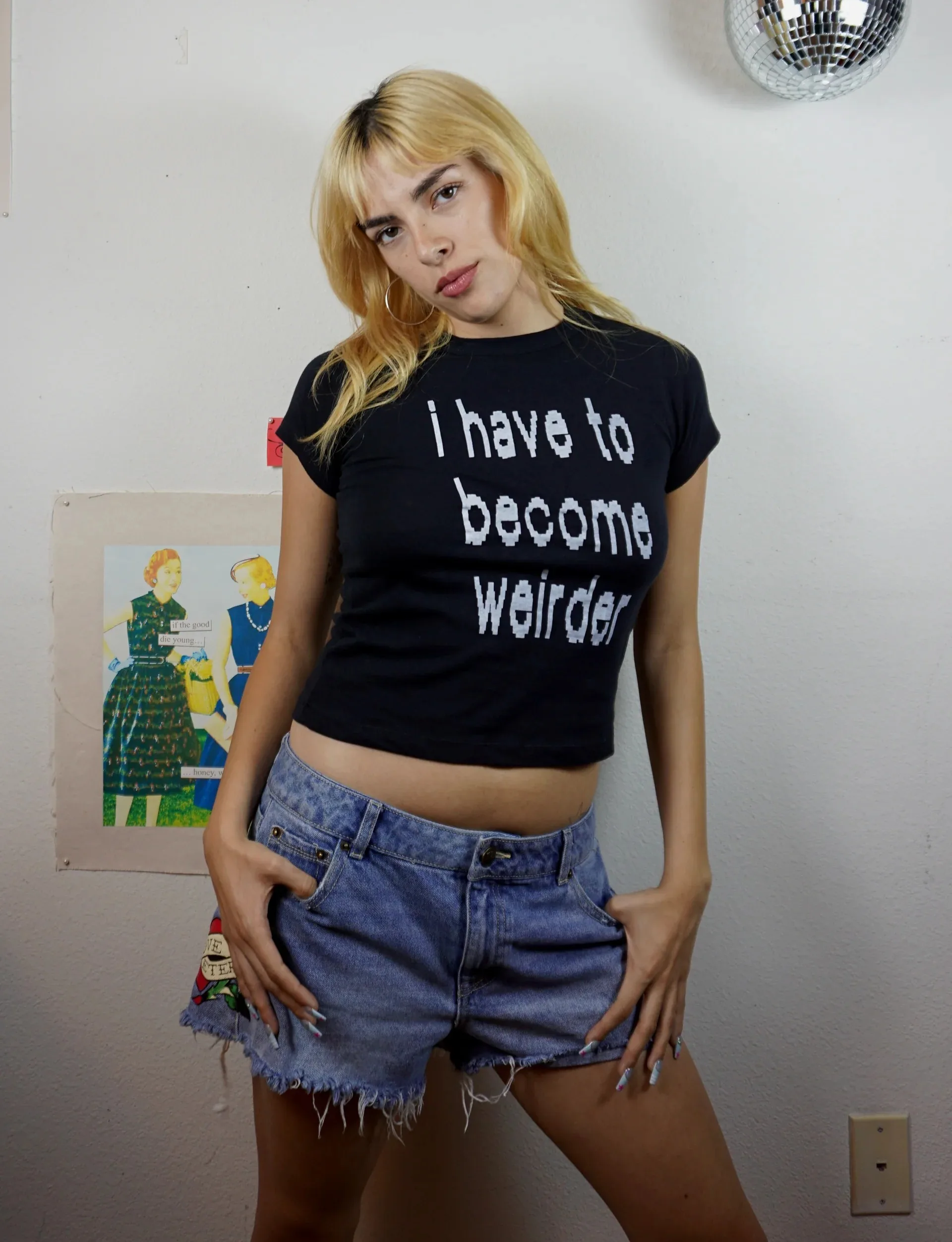I Have To Become Weirder Mosaic Letters Printing Slogan T Shirts Women Short Sleeve Loose Crewneck Tops Summer Casual Tees