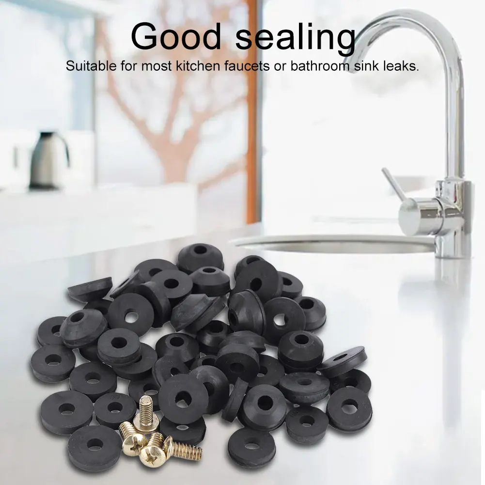 48PCS Faucet Washers Replacement Sealing Rubber Faucet Washer Assortment with Screws Flat Beveled for Bath Sink Basin Shower