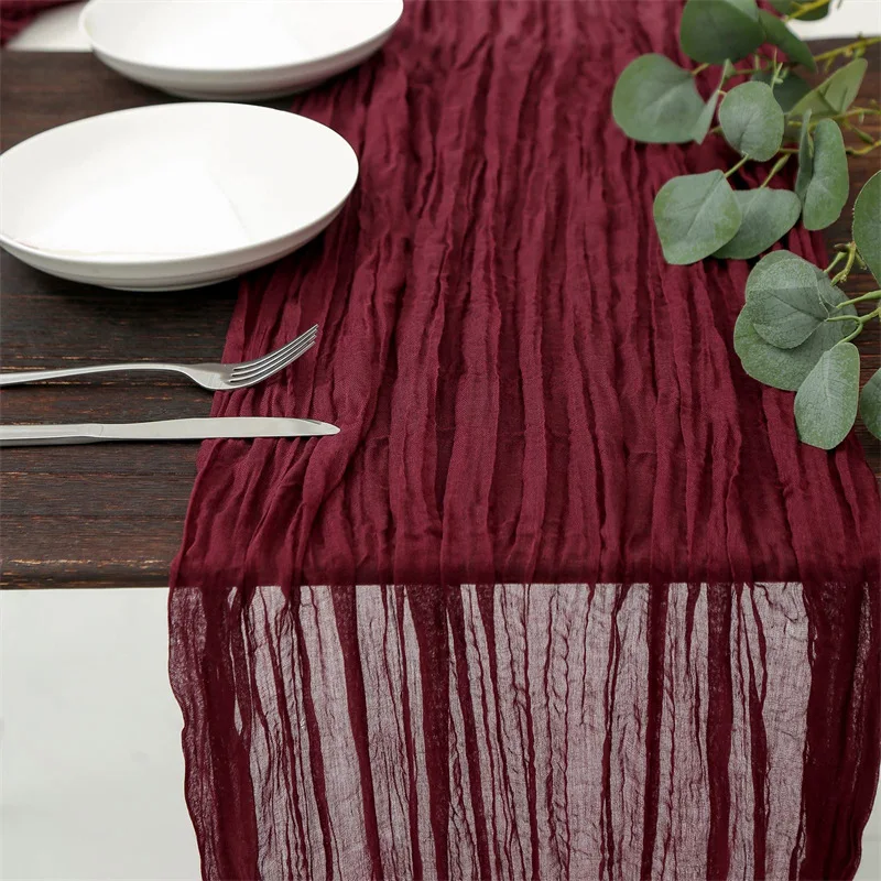 Semi-Sheer CheeseCloth Table Runner Boho Pleated Gauze Fabric TableRunner for Wedding Bridal Shower Party Banquet Arches Decor
