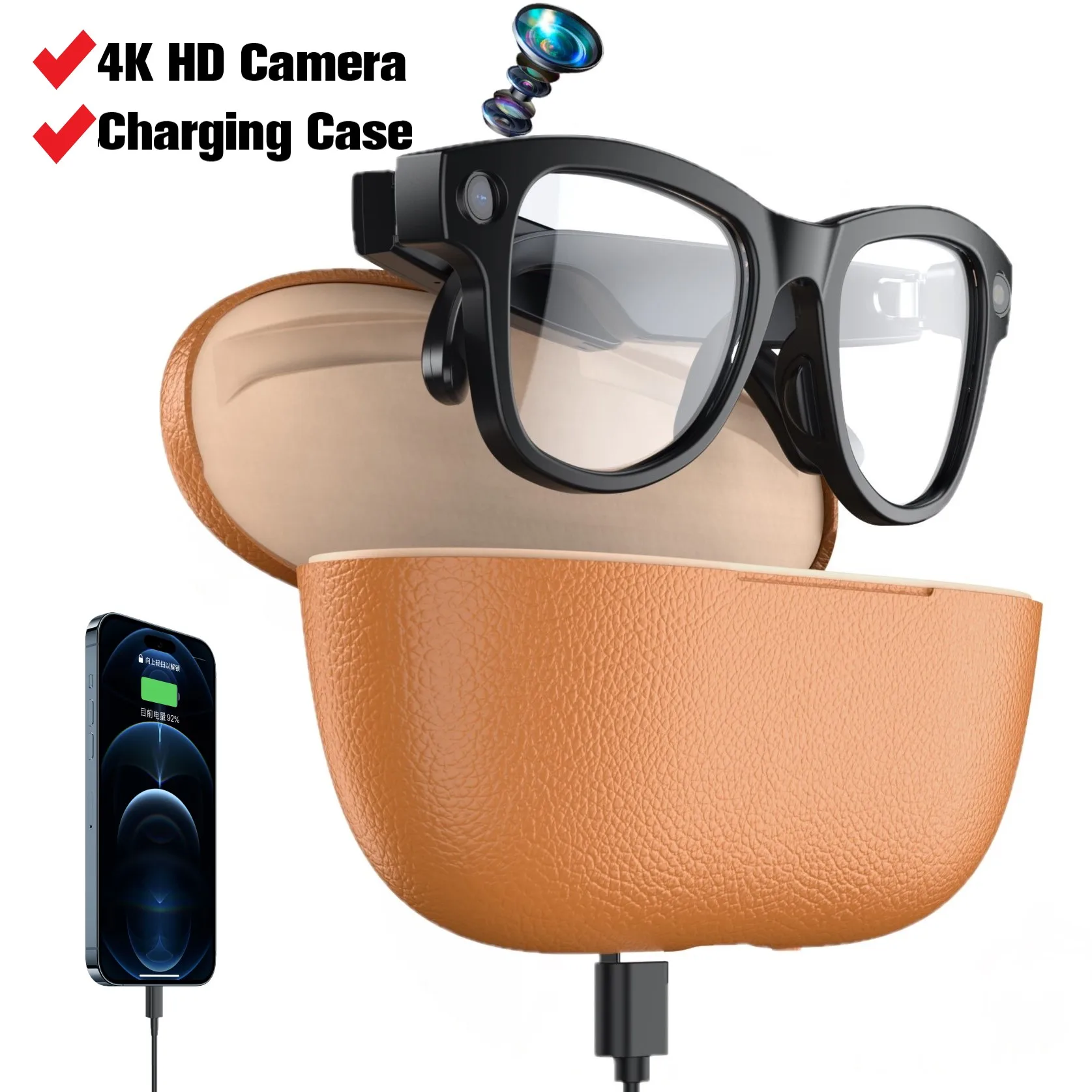 Rechargeable Smart Discoloration Lenses 800W Pixel Camera 4k Recording Wifi Translation Smart Ai Glasses With Charging Case