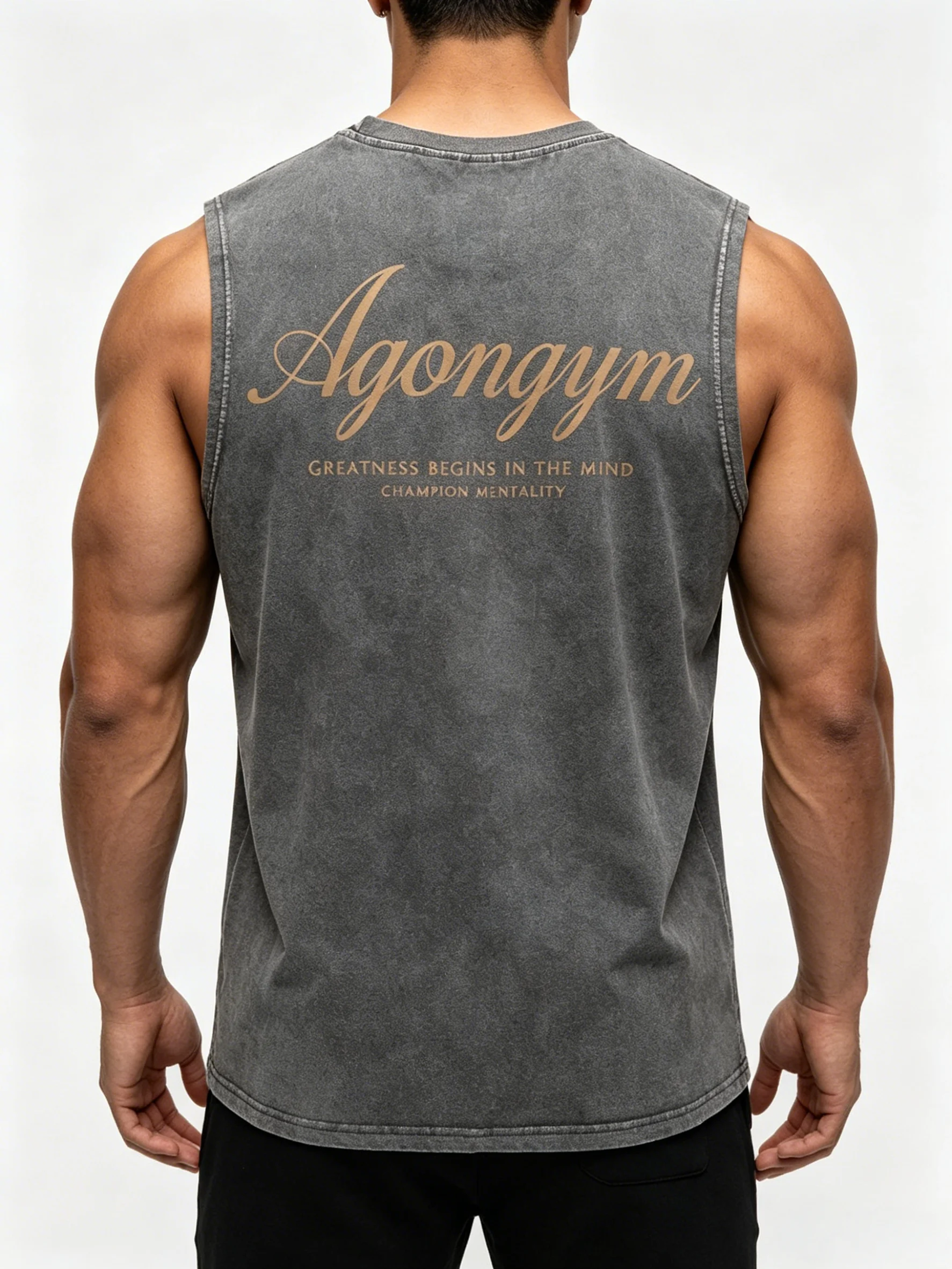Vintage Acid Washed Agongym Grafik-Tanktop für Herren, locker geschnittenes ärmelloses Muskelshirt, Fitness-Bodybuilding-Trainingsweste, Sportshirt – Detail 5