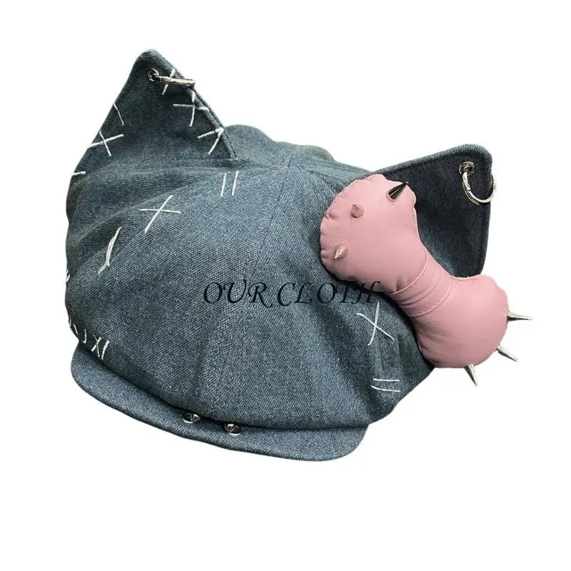 

Vintage Octagonal Hat 2000s Casquettes Hat for Teens Girl Dog Ear Baseball Hat Y1AC