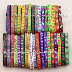 1cm Width 7 Yards Jacquard Ribbon Ethnic Lace Trim Embroidered Woven Webbing Tape For Sewing Crafting Decorative