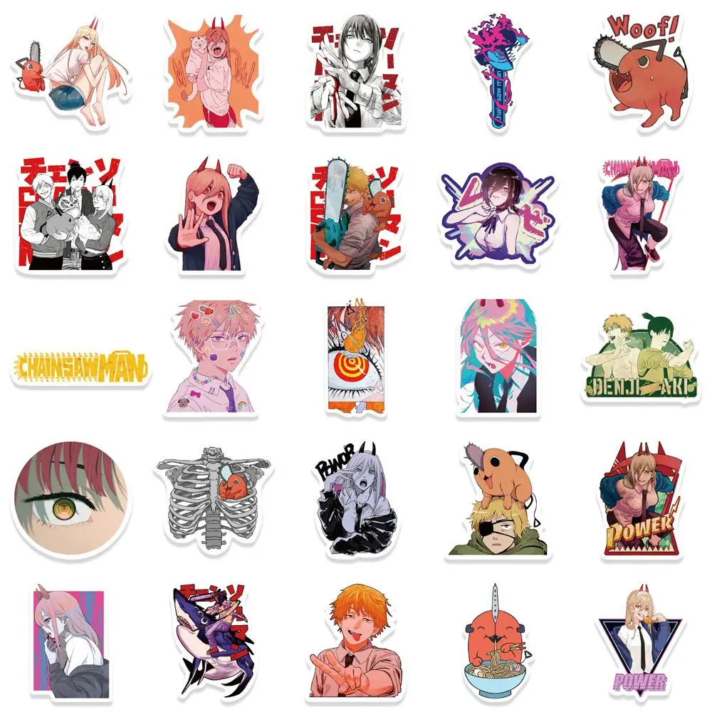 50PCS Cool Chainsaw Man Anime Stickers Graffiti Decals Waterproof DIY Laptop Suitcase Phone Skateboard Sticker Wholesale