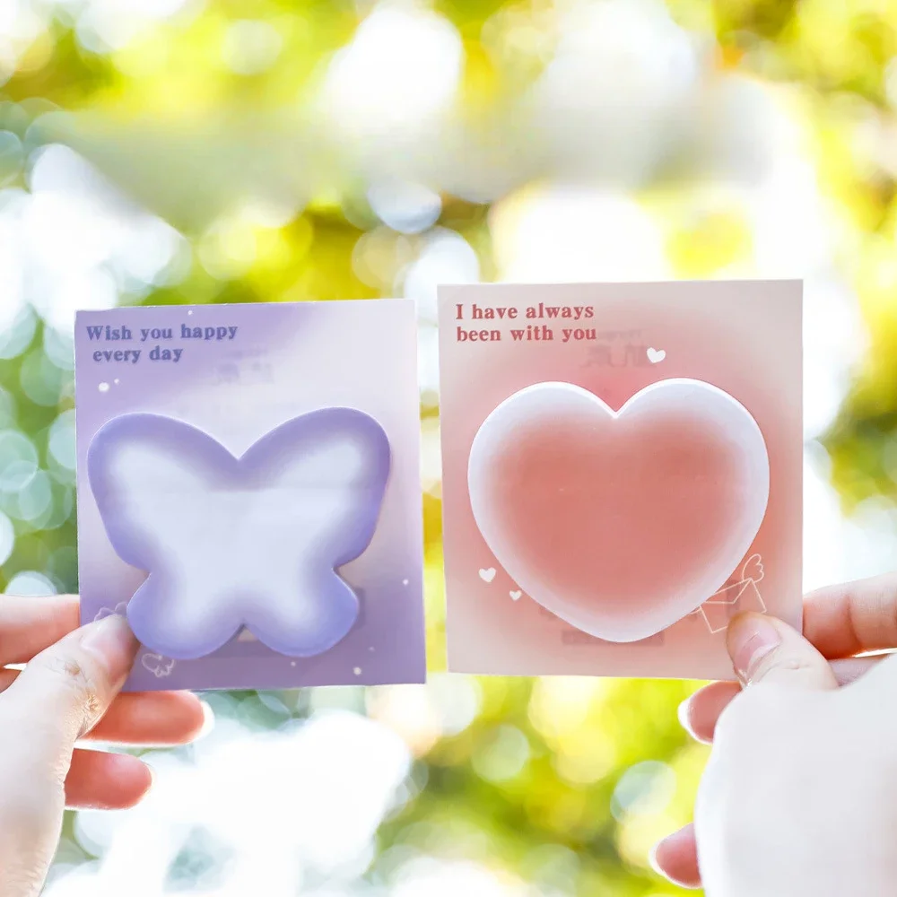2Pcs/Lot Kawaii Butterfly Love Flower Round Shaped Memo Pad Student Cute Gradient Sticky Notes Stickers School Office Stationery