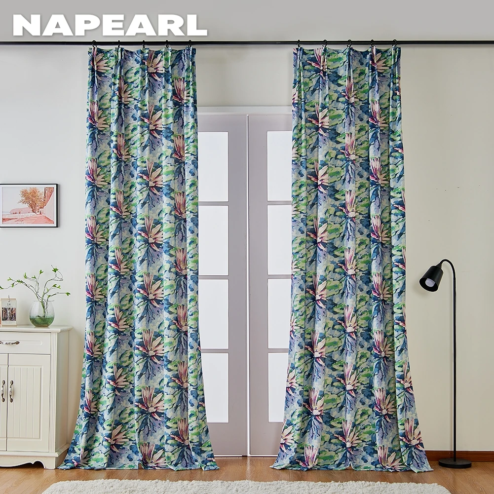 NAPEARL Floral Flower Printed Living Room Bedroom Window Shading Blinds Curtain for Home Decor Ready Made 1PC