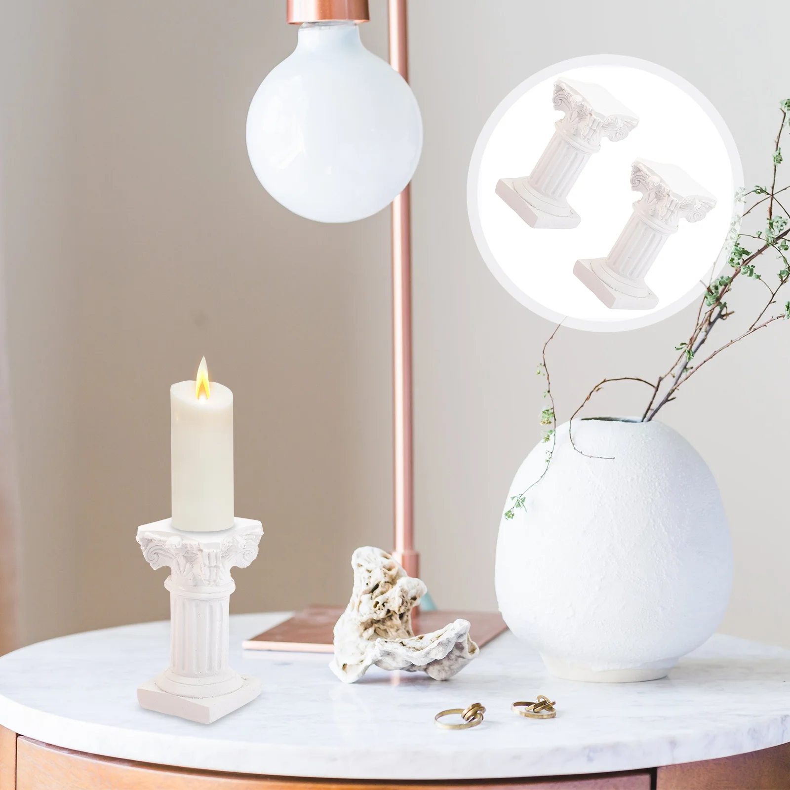 

2Pcs Stands for Pillar Candles Retro Resin Roman Column Holder Table Centerpiece Home Decor Holder