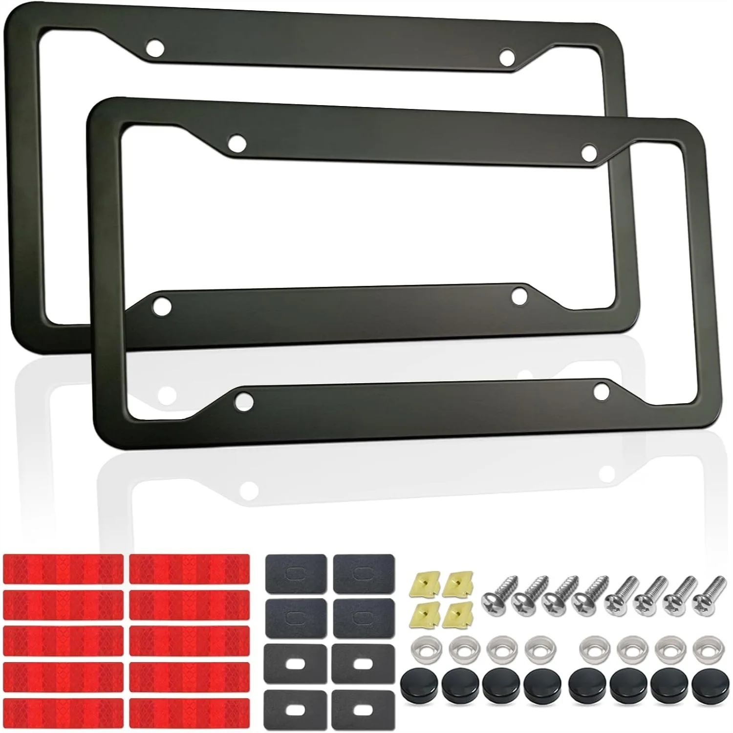 

Aluminum License Plate Frames 2 Pack - Universal Car Tag Holder with Screws and Rattle Proof Pads