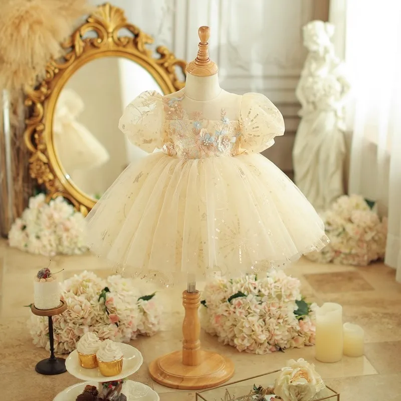 New Children's Princess Dress Girl's Puffy Chiffon Dress Flower Girl Formal Gown Birthday Party Fashion Show Piano Evening Gown