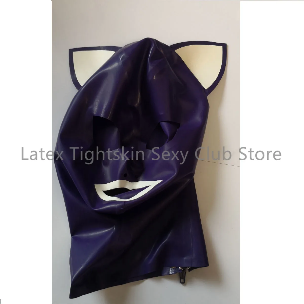 Latex Mask Cat Ear Shackles Rubber Hoods Sexy Fetish Back Zip Cosplay Party Clubwear for Women