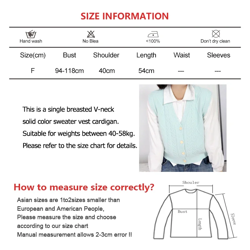 Women Preppy Style Knit Vest Buttons V-neck Fall Plaid Solid Sweet Cardigan Vest Winter Loose Sleeveless Sweater Waistcoat Coat