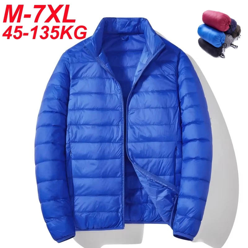 Зимний мужской пуховик, деловой повседневный воротник-стойка, белый утиный пух, легкий пуховик, большой размер 5XL 6XL 7XL 135 кг