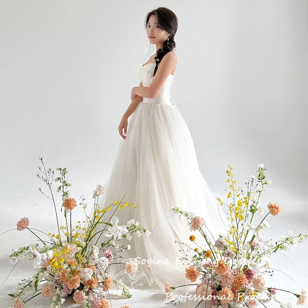 Cute White Tulle-Satin Wedding Dresses Korea Style 웨딩드레스 Floor-Length A-Line Vestido De Noiva With Zipper On Back Custom Made