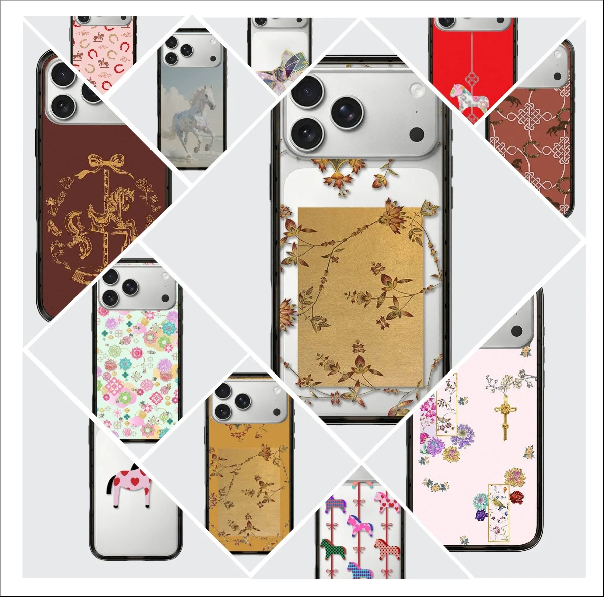 

Креативный новогодний чехол для телефона с акриловой рамкой и изображением лошади для iPhone 14 15 16 17 Pro Max, чехол для iPhone 17 Pro с мультяшным рисунком лошади