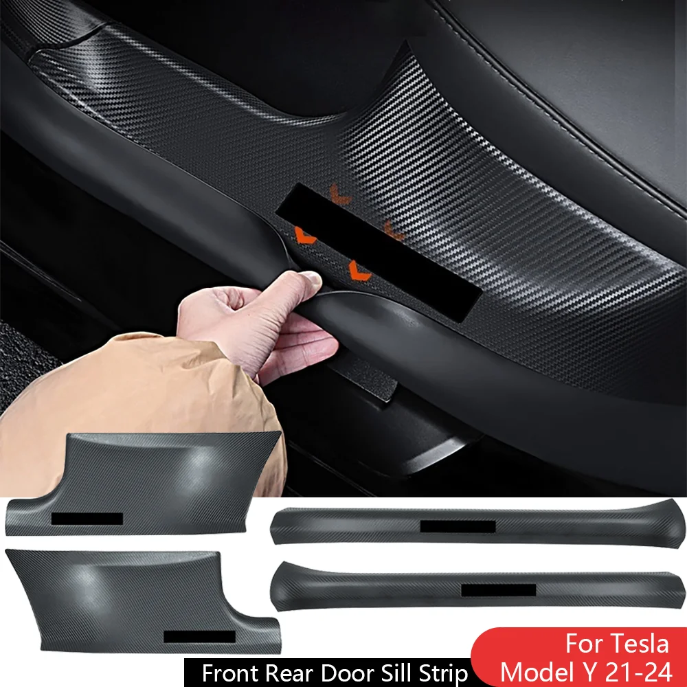 For Tesla Model Y 2021-2024 Front Rear Door Sill Protector Threshold Bumper Strip Guard Anti-kick Pad Waterproof Car Accessories