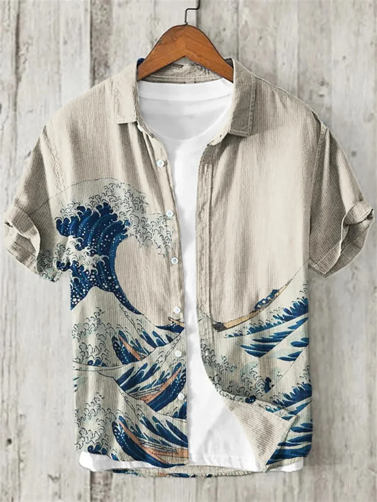 Men's casual shirt linen material comfortable breathable Hawaiian beach shirt 3D HD printing short sleeve large size S-5XL