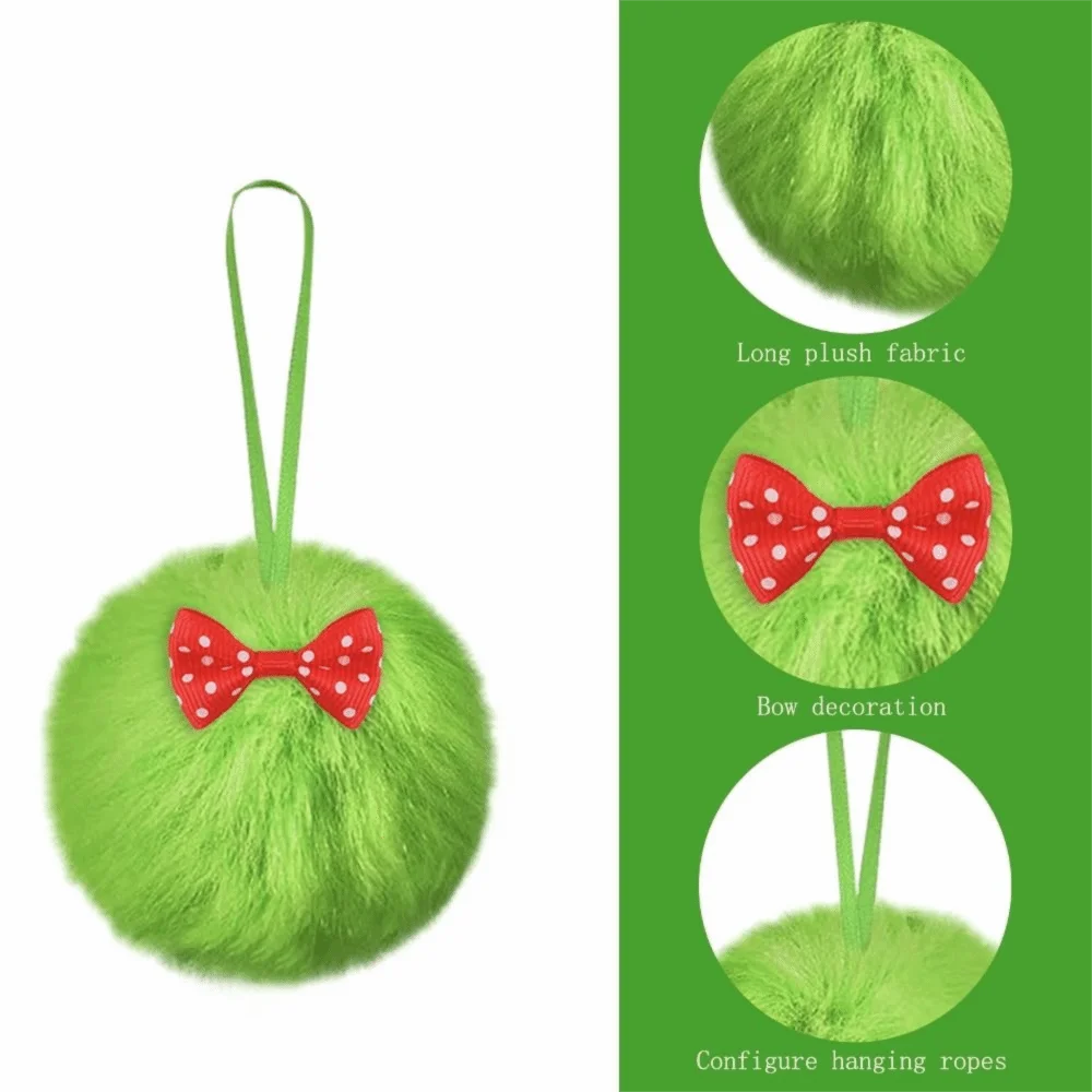 

Plush Furry Christmas Ball Lime Green 6cm Christmas Tree Decoration Ball with Bow DIY Christmas Hanging Decorations New Year