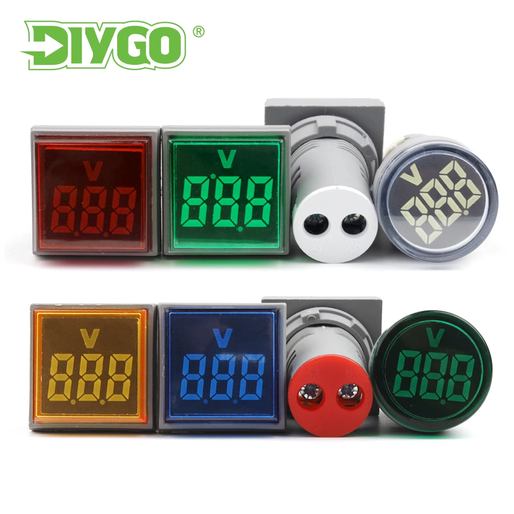 22mm Square Voltmeter Digital Voltage Tester Monitor AC 20V-500V Display Voltmeter Indicator Light Electrical Instruments LED