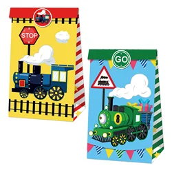 Cute Train Birthday Gift Bags for Kids Party Supplies Railway Rail Transportation Theme Party Treat Goody Bag with Stickers