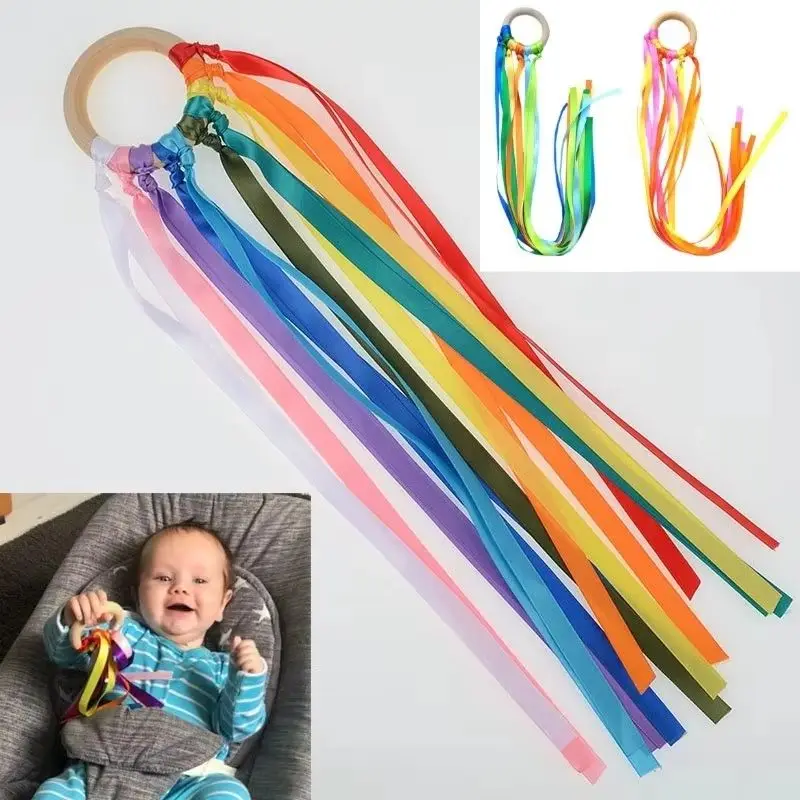 Montessori Style Sensory Toy BPA-free Non-toxic Baby Ribbon Ring Newborns Upwards Develop Colour Recognition Sensory Toy